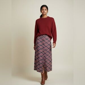 Vtg Maxi Skirt Plaid Red Blue Preppy 70s Hippie Retro Academia Button Tie Small